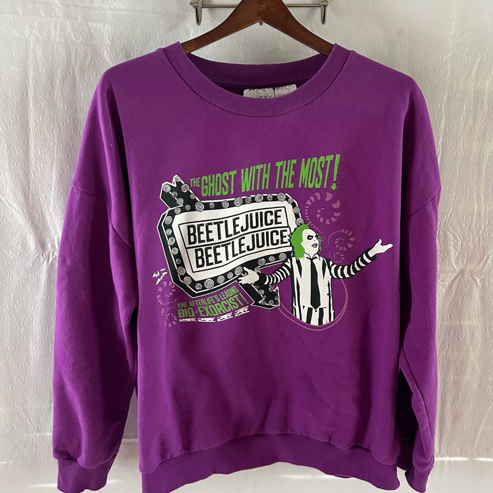 Unisex Beetlejuice Sweatshirt Size XXL Purple Front and Back Graphics
